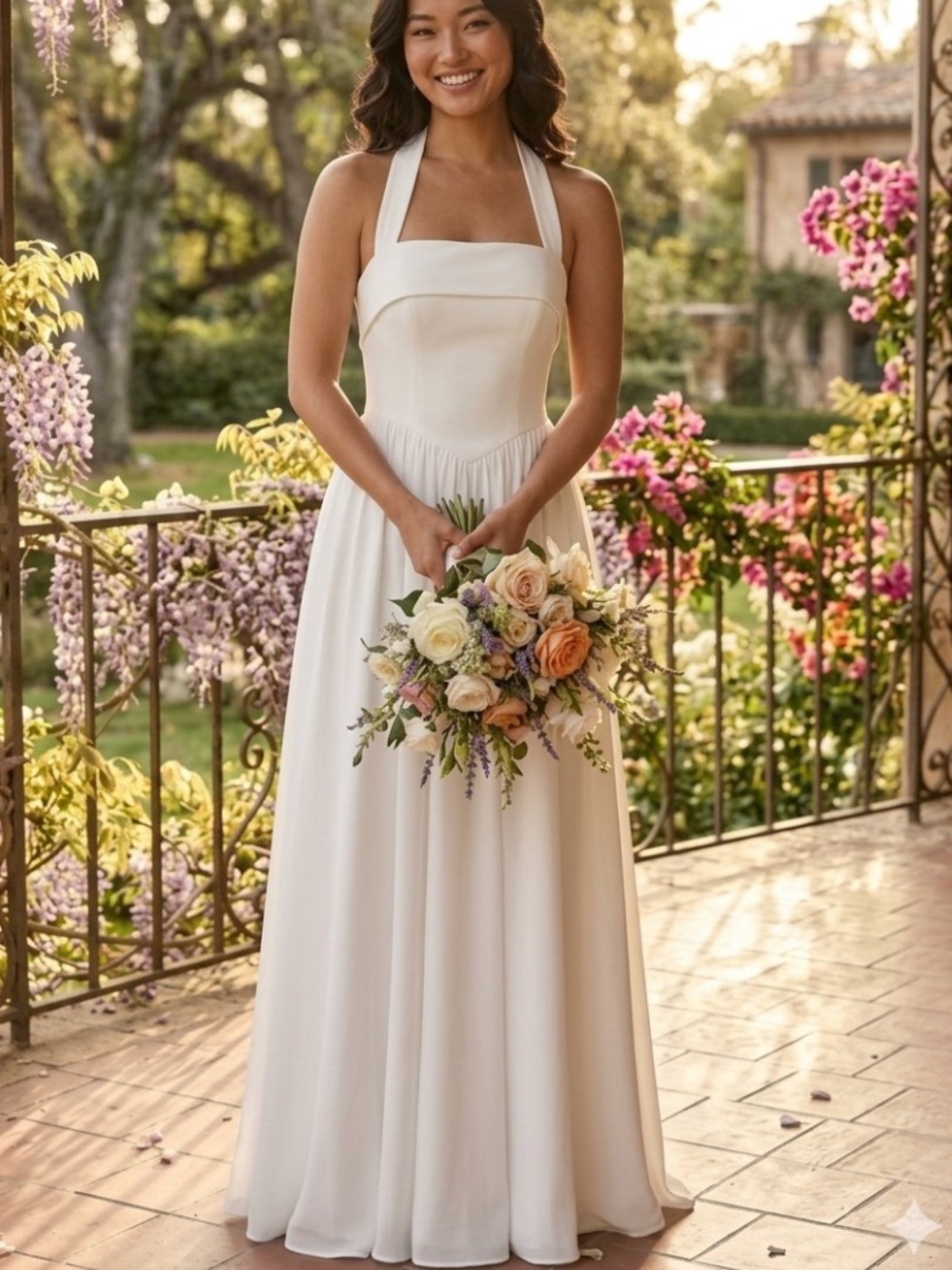 New Lulus Telia Elegant A-Line Cream Halter Wedding Dress